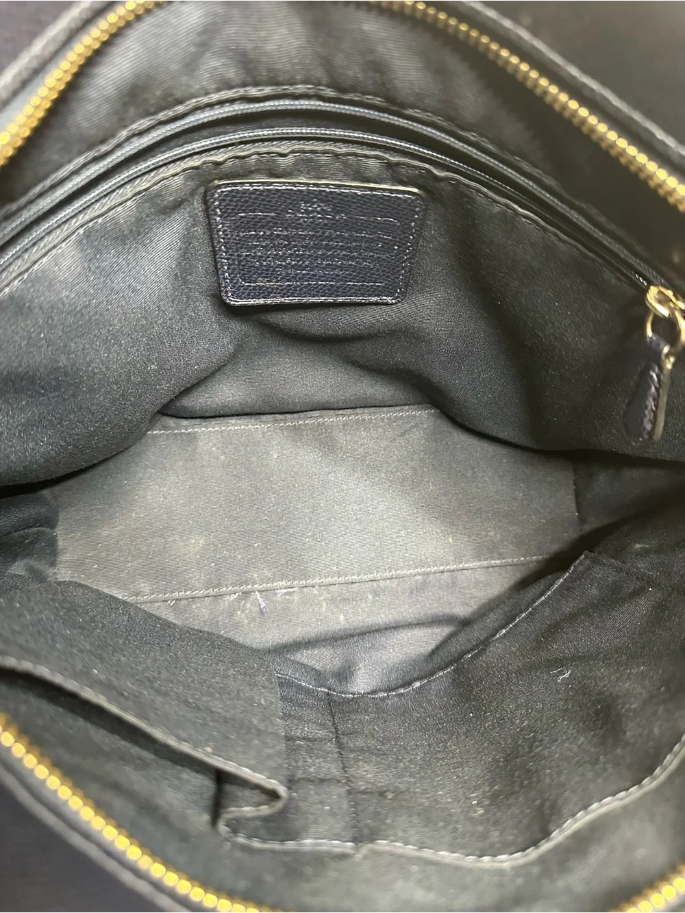Coach Navy Pebbled Leather Tote with Tag and Gold Accent